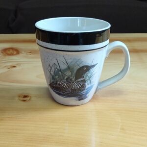 Vintage Folkcraft Stoneware "Loon Lake" Mug